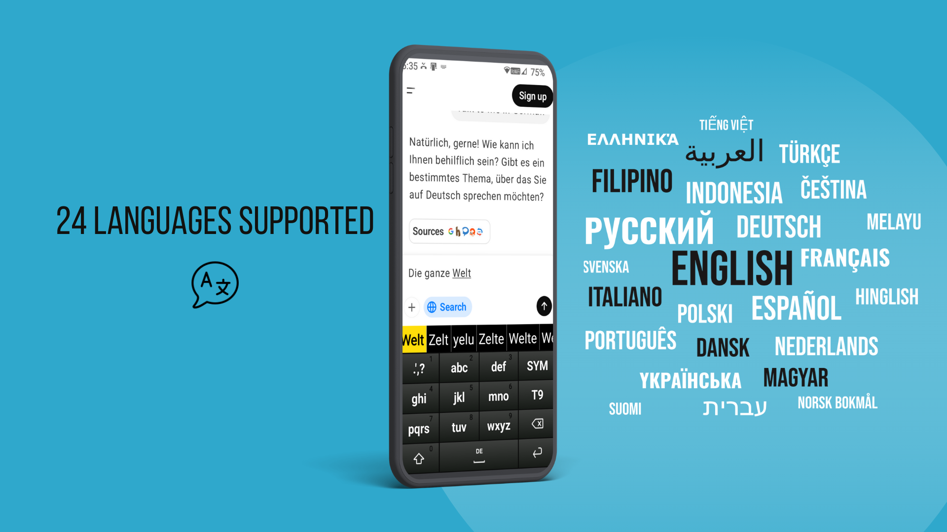 TyNi T9 Keyboard, 24 languages supported