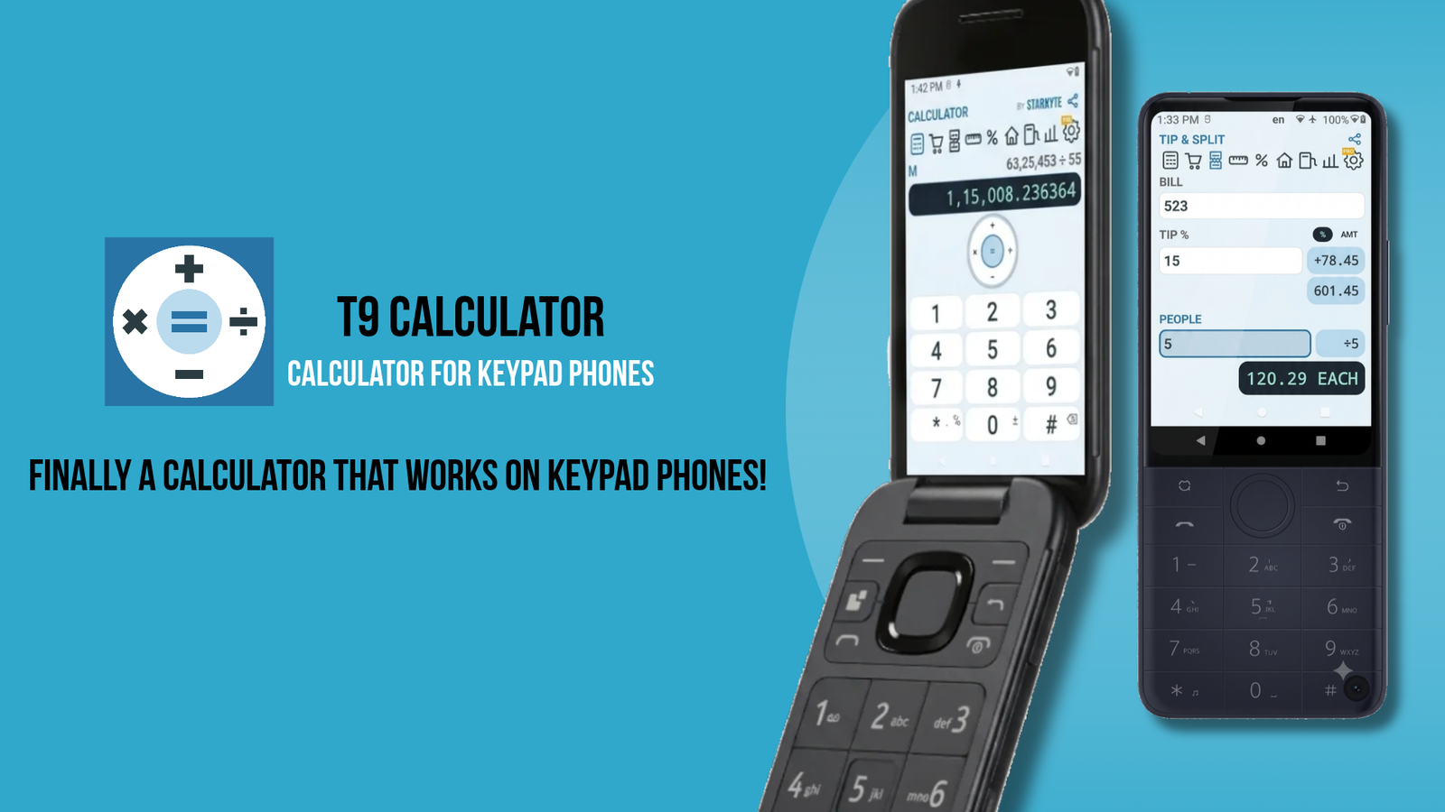 T9 Calculator on a flip phone and a candybar phone